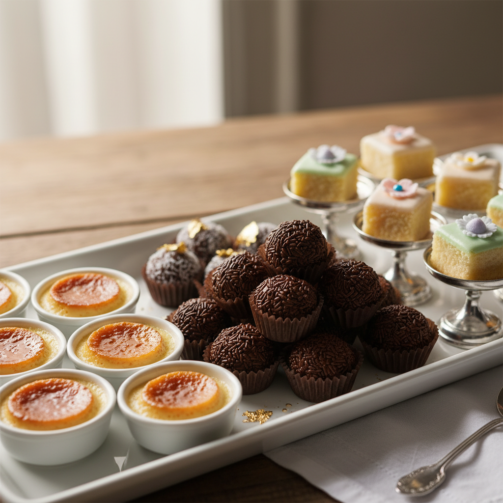 Assortment of Latin mini desserts on a white tray